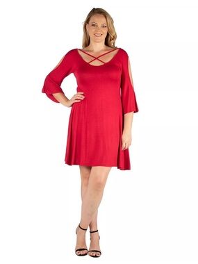 Red 24seven Comfort Apparel Womens Scoop Neck Sleeveless Fit + Flare Dress 2X